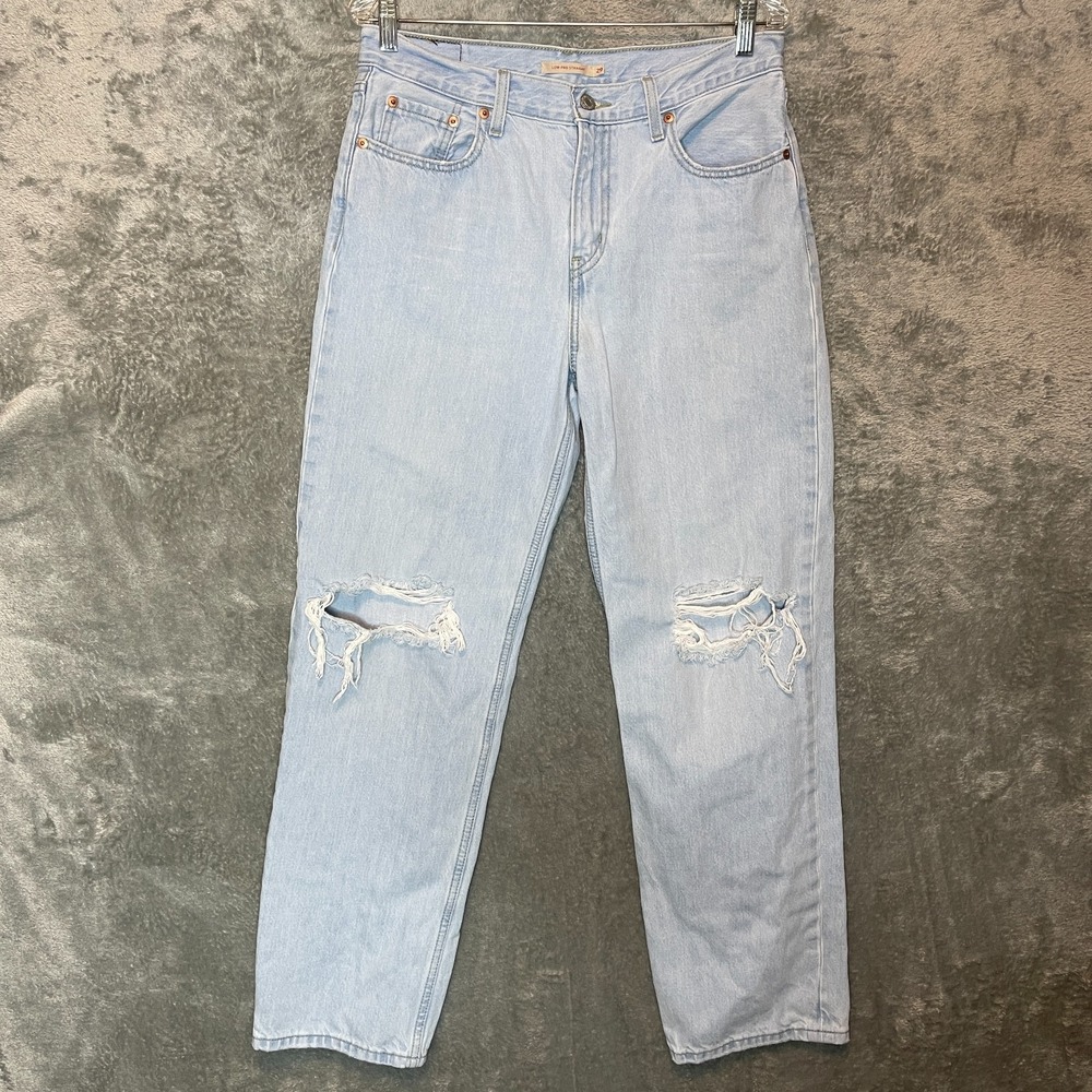 Levis Women Low Pro Straight Distressed Jeans 29 Light Wash High Rise Slouchy